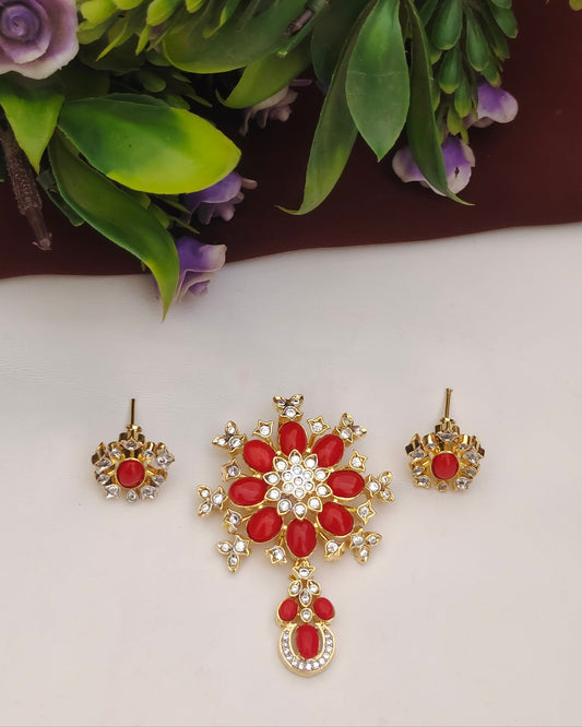 Coral Floral Pendant Set