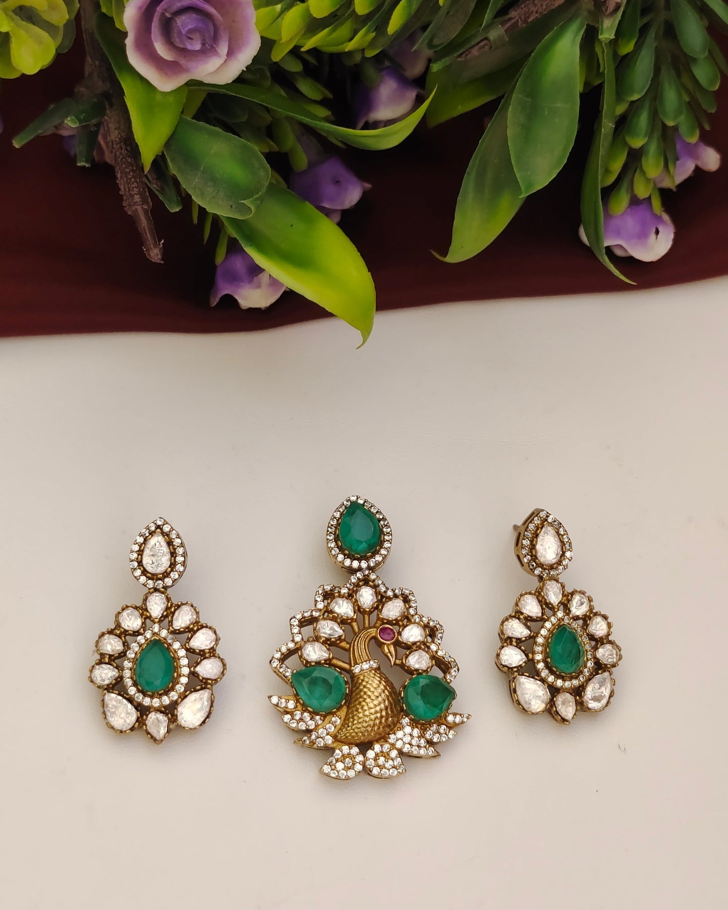 Victorian Peacock Pendant Set