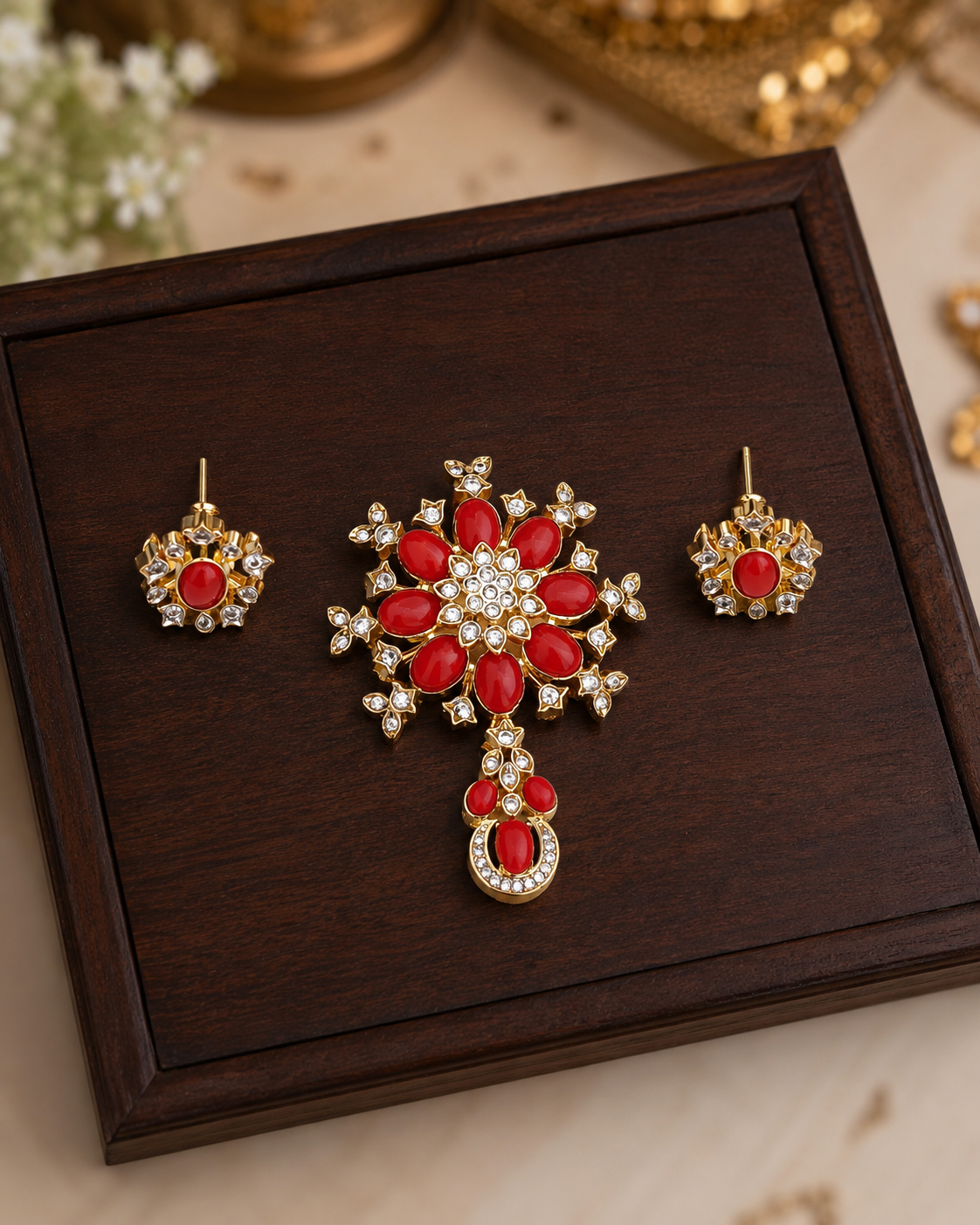 Coral Floral Pendant Set