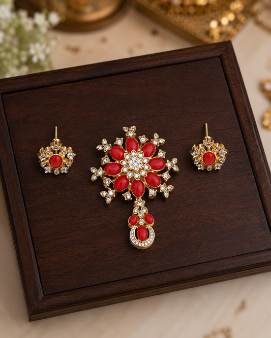 Coral Floral Pendant Set