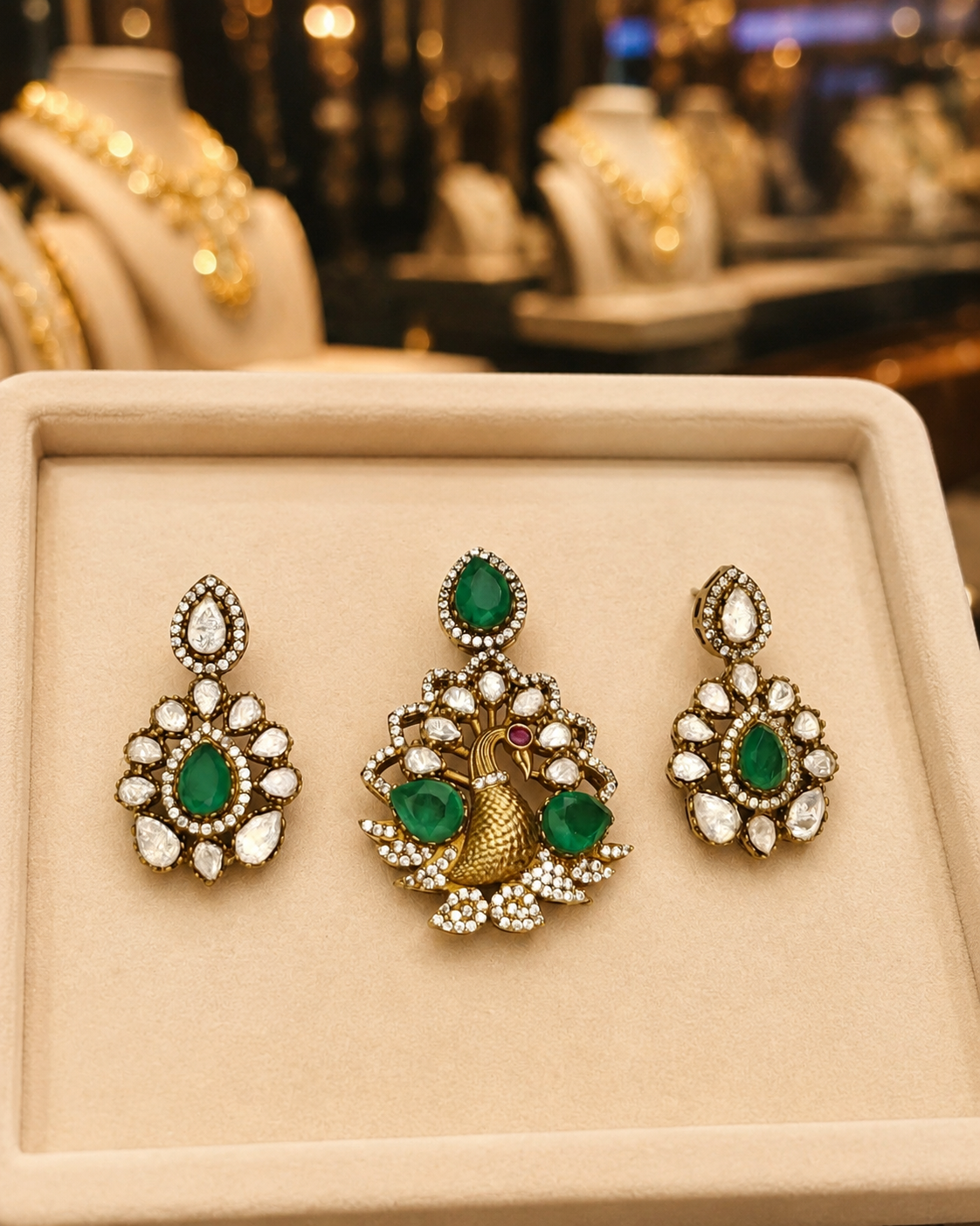Victorian Peacock Pendant Set