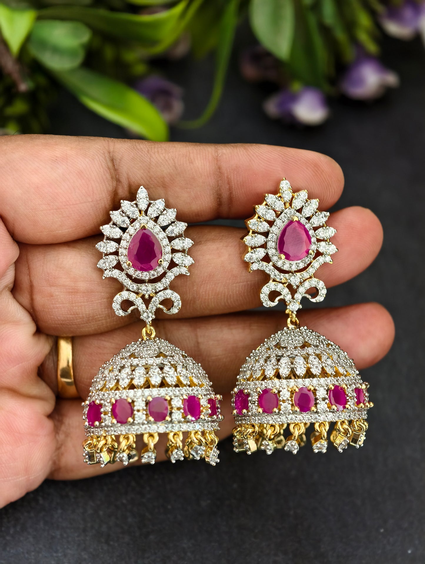 Diamond Finish Jhumkas