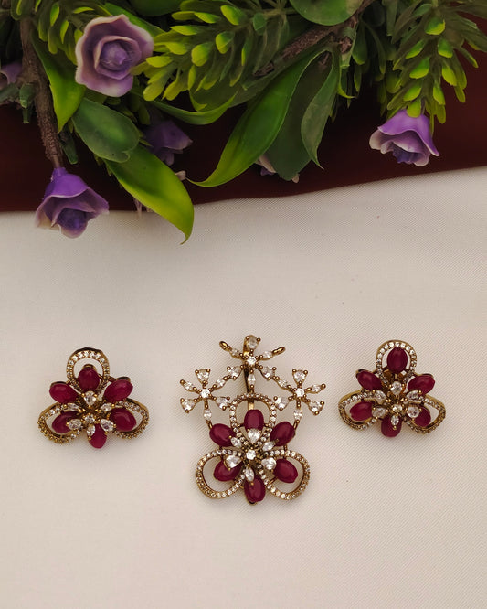Victorian Ruby Floral Pendant Set
